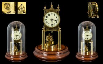 Gustav Becker - Brass Signed 19th Century Anniversary Clock, Under a Glass Dome.