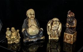 Collection of Chinese Deity Figures. Chinese Carved Soap Stone Buddha Figures + Others ( 4 ) In