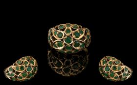 14ct Gold - Emerald Set Cluster Ring. Marked 14ct to Interior of Shank.