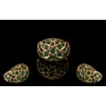 14ct Gold - Emerald Set Cluster Ring. Marked 14ct to Interior of Shank.