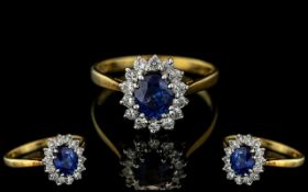 Ladies - 18ct Gold Attractive Sapphire and Diamond Set Dress Ring. Full Hallmark for 18ct to