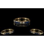 Ladies Attractive Contemporary 9ct Gold Diamond and Sapphire Set Dress Ring.