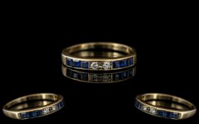 Ladies Attractive Contemporary 9ct Gold Diamond and Sapphire Set Dress Ring.