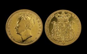 George IV - Shield Back Full Gold Sovereign - Date 1829. Good Grade - Please Confirm with Photo.