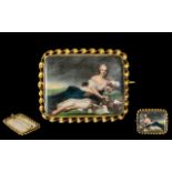 Antique Period Brooch Early Century - A Superb Quality Hand Painted Miniature Ceramic Painting of