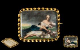 Antique Period Brooch Early Century - A Superb Quality Hand Painted Miniature Ceramic Painting of