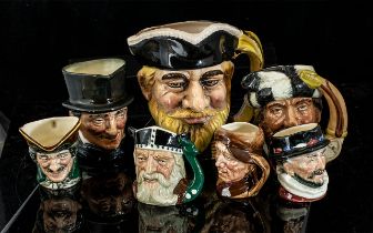 Six Royal Doulton Miniature Toby Jugs, comprising John Peel, Viking, Dick Turpin, Beefeater,
