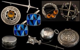Collection of Antique and Vintage Sterling Silver Brooches and Other Items.