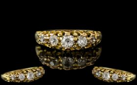Antique Period - Attractive 18ct Gold 5 Stone Diamond Set Dress Ring. Superb Gallery Setting /