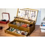 Large Jewellery Box Full of Costume Jewellery, including pearls, beads, coral colour necklaces,