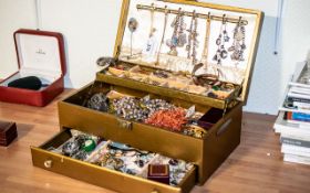 Large Jewellery Box Full of Costume Jewellery, including pearls, beads, coral colour necklaces,