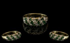 Attractive Ladies 9ct Gold Diamond & Emerald Ring. Fully Hallmarked to Shank. Ring Size M.