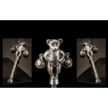 Antique Silver Rattle In the Form of a Teddy Bear.