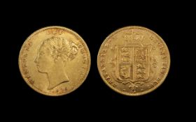 Queen Victoria Young Head - Shield Back 22ct Gold Half Sovereign - Date 1876. Good Grade, Die Number