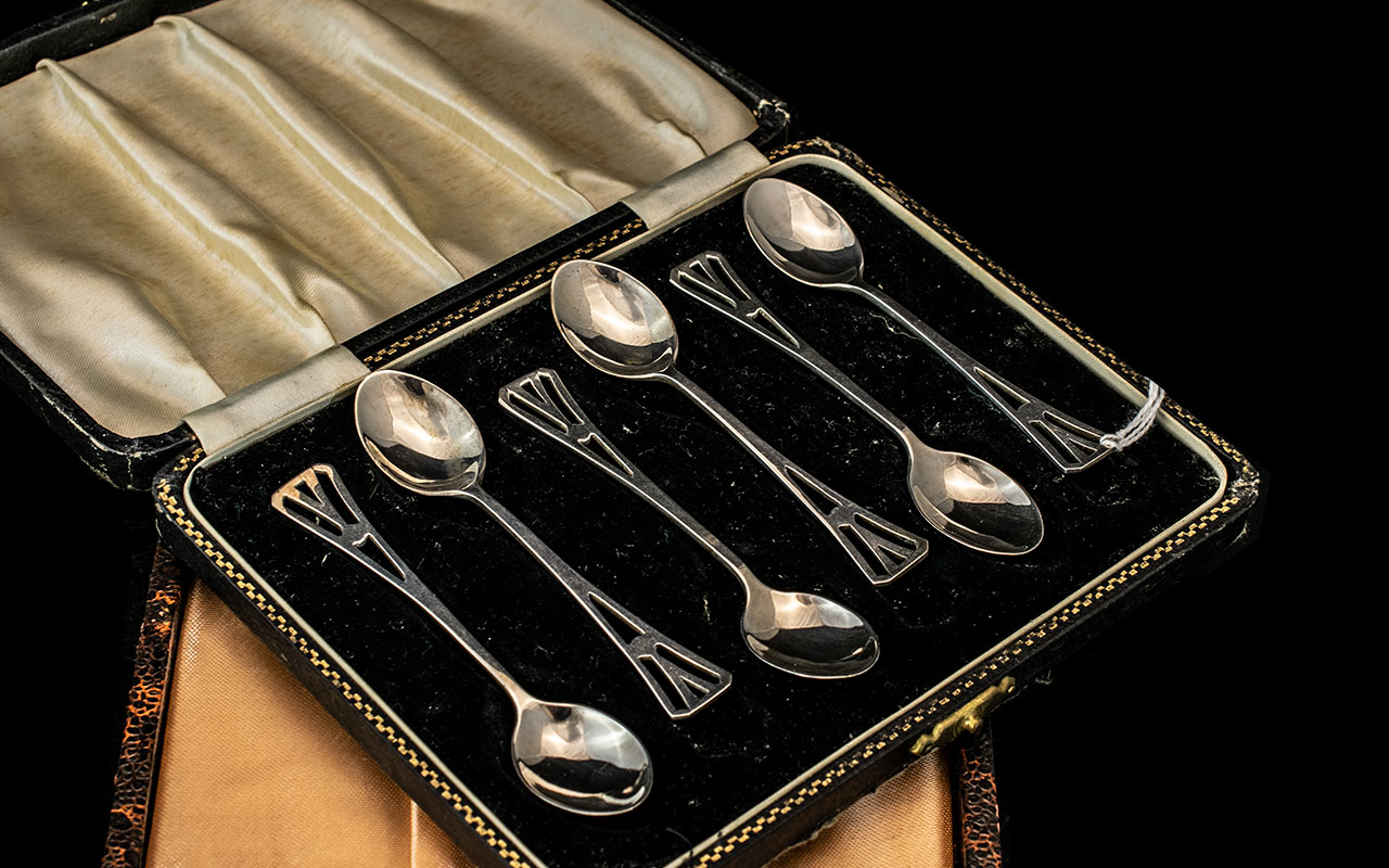 Three Sets Of Silver Teaspoons, All Hallmarked In Fitted Boxes, - Image 2 of 4