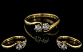 18ct Yellow Gold Two Stone Diamond Ring - 18ct Gold Two Stone Diamond Ring,