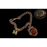 Antique Period - Pleasing 9ct Gold Curb Bracelet with Attached 9ct Gold Swivel Fob Set with