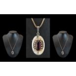 Designer Silver Necklace Set with Large Amethyst Stone.