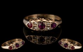 Edwardian Period - Attractive 9ct Gold Ruby and Diamond Set Ring, Excellent Design. Full Hallmark to