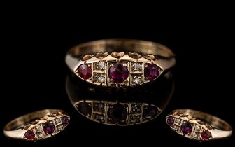 Edwardian Period - Attractive 9ct Gold Ruby and Diamond Set Ring, Excellent Design.