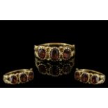 Antique Period - Attractive 18ct Gold 3 Stone Orange Garnet Set Ring. Excellent Setting / Design.