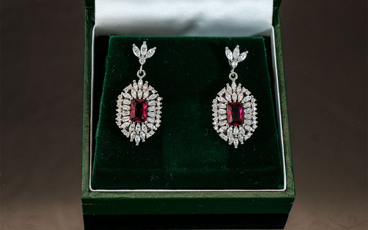 Pink Topaz Earrings Set In Silver and Diamonique Settings.