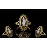 Ladies Attractive 9ct Gold Cameo Set Ring, In Ornate Setting / Shank. Fully Hallmarked for 9.375.