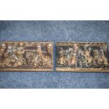 Two Decorative Metal Plaques depicting The Battle of Evesham 1265. Each measures 16" x 10".