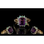 Ladies - Attractive 9ct Gold Amethyst and Opal Set Ring. Full Hallmark to Interior of Shank.