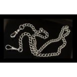 Antique Silver Albert Chain. Silver Albert Chain with 2 Dog Clips.