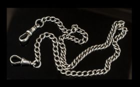 Antique Silver Albert Chain. Silver Albert Chain with 2 Dog Clips.