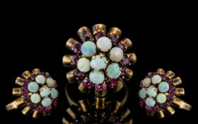 Ladies 14ct Gold - 1970's Opal and Amethyst Set Dress Ring.