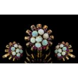 Ladies 14ct Gold - 1970's Opal and Amethyst Set Dress Ring.