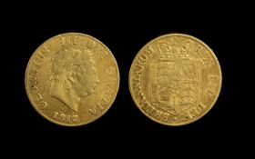 George III Laurel Head and Shield Back 22ct Gold Half Sovereign - Date 1817. Good Grade - Please See