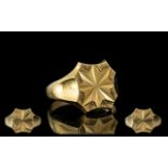 Gents 1970's 9ct Gold Diamond Cut Ring with Pleasing Design to Centre of Ring of Solid Proportions.