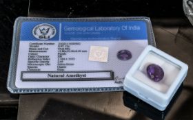 Natural Amethyst Gemstone 6.95 cts, with certificate.