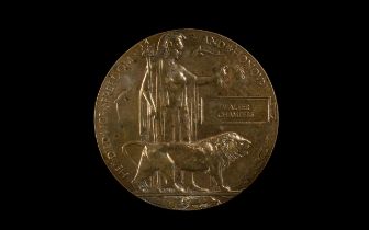 World War I 1914 - 1918 Military Bronze Death Plaque, Awarded to Walter Chambers.