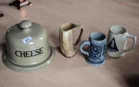 Moira Stoneware Cheese Dome, together with three tankards, a Space Shuttle tankard from Kennedy