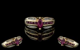 Ladies 9ct Gold Attractive Ruby and Diamond Set Ring. Fully Hallmarked for 9.375.