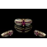 Ladies 9ct Gold Attractive Ruby and Diamond Set Ring. Fully Hallmarked for 9.375.