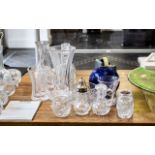 Collection of Quality Crystal Glass Items, comprising a 10" cut glass decanter, a 10" vase,