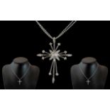 9ct White Gold Double Chain & Cross, sto