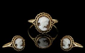 9ct Gold Cameo Ring. Carved Cameo Set In