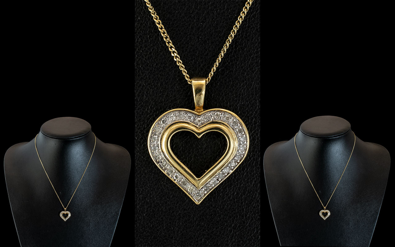 9ct Gold Heart Shaped Diamond Set Pendan