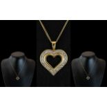 9ct Gold Heart Shaped Diamond Set Pendan