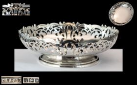 Elizabeth II Fine Quality Sterling Silver Sweetmeat Solid Footed Bowl, open worked borders,