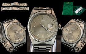 Rolex Gent's Oyster Perpetual Datejust Chronometer Stainless Steel Wrist Watch with fluted bezel.