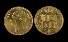 Queen Victoria Young Head Shield Back 22ct Gold Half Sovereign, date 1883. Fine grade.