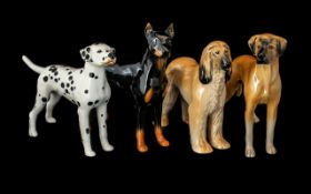Collection of Four Sylvac Dogs, comprising Dalmation, Doberman, Great Dane, and Afghan Hound.