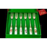 Boxed Set of Aynsley Christmas Pastry Forks, porcelain handles with Christmas scenes,